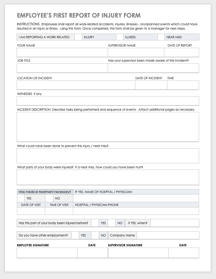 Free Workplace Accident Report Templates  Smartsheet Regarding First Aid Incident Report Form Template Throughout First Aid Incident Report Form Template