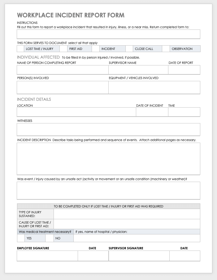 Free Workplace Accident Report Templates  Smartsheet With First Aid Incident Report Form Template Pertaining To First Aid Incident Report Form Template