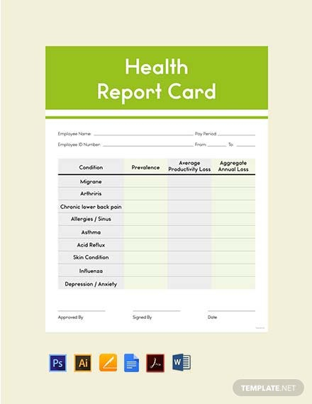 Health Report Card Template - PDF  Word  PSD  Apple Pages  Intended For Report Card Template Pdf Pertaining To Report Card Template Pdf