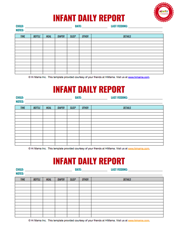 Infant & Toddler Daily Reports - Free Printable  HiMama Pertaining To Daycare Infant Daily Report Template Within Daycare Infant Daily Report Template