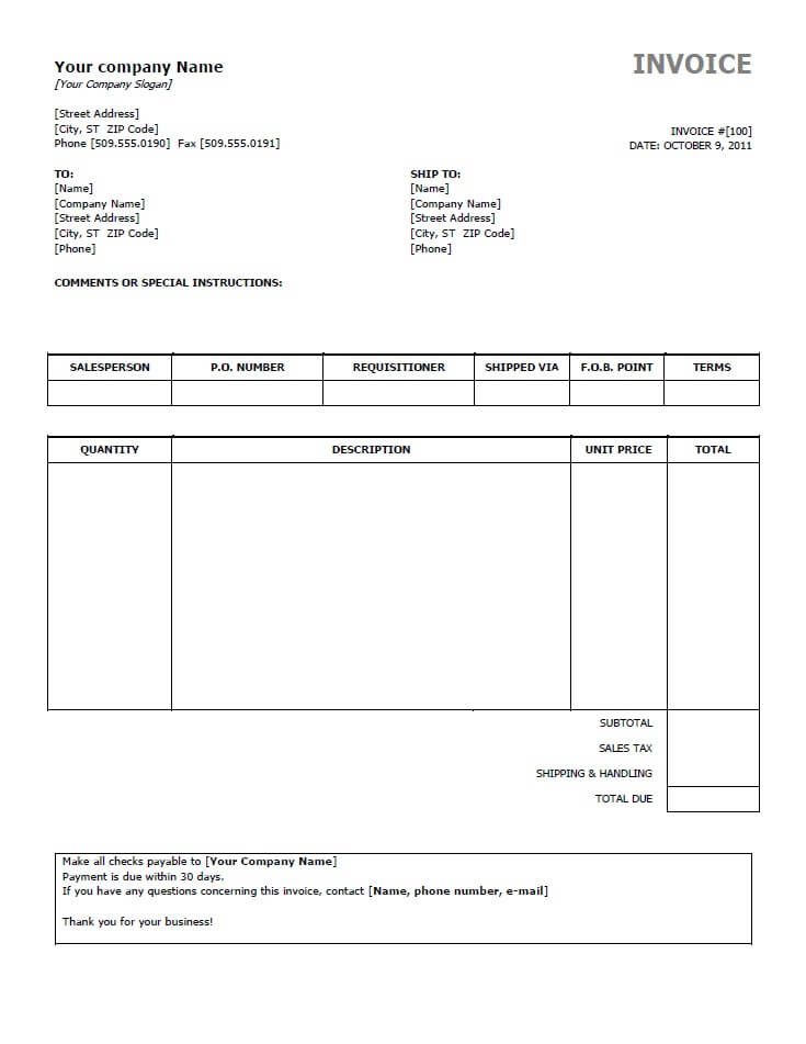 Invoice Template Word 11  invoice example In Invoice Template Word 2010 In Invoice Template Word 2010
