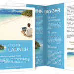Man With Laptop On Colorful Beach Of Island Brochure Template With Island Brochure Template