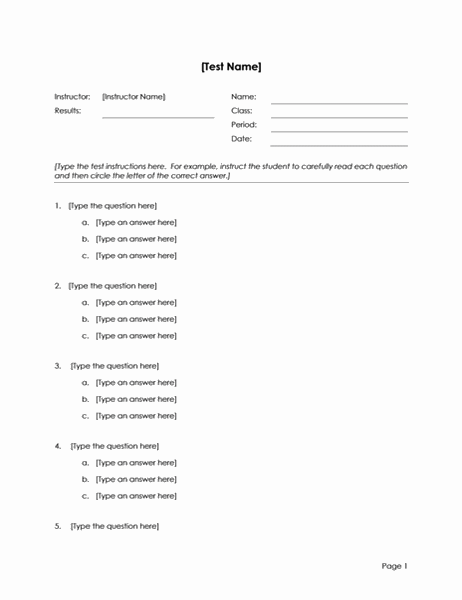Multiple-choice test or survey (11-answer) Pertaining To Test Template For Word Throughout Test Template For Word
