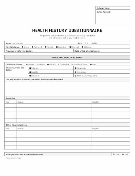 Patient health history questionnaire (11 pages) Throughout History And Physical Template Word With History And Physical Template Word