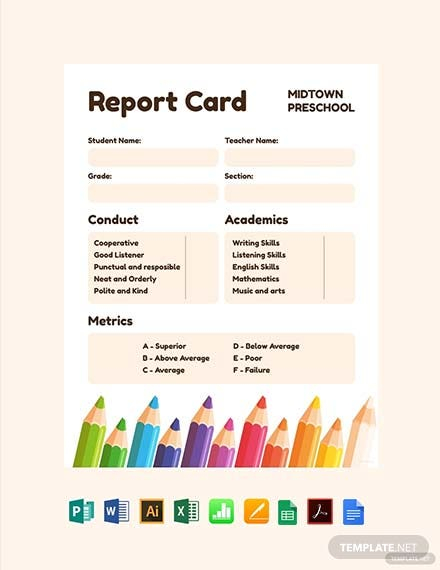 Preschool Progress Report Card Template - PDF  Word  Excel  Throughout Preschool Weekly Report Template Intended For Preschool Weekly Report Template