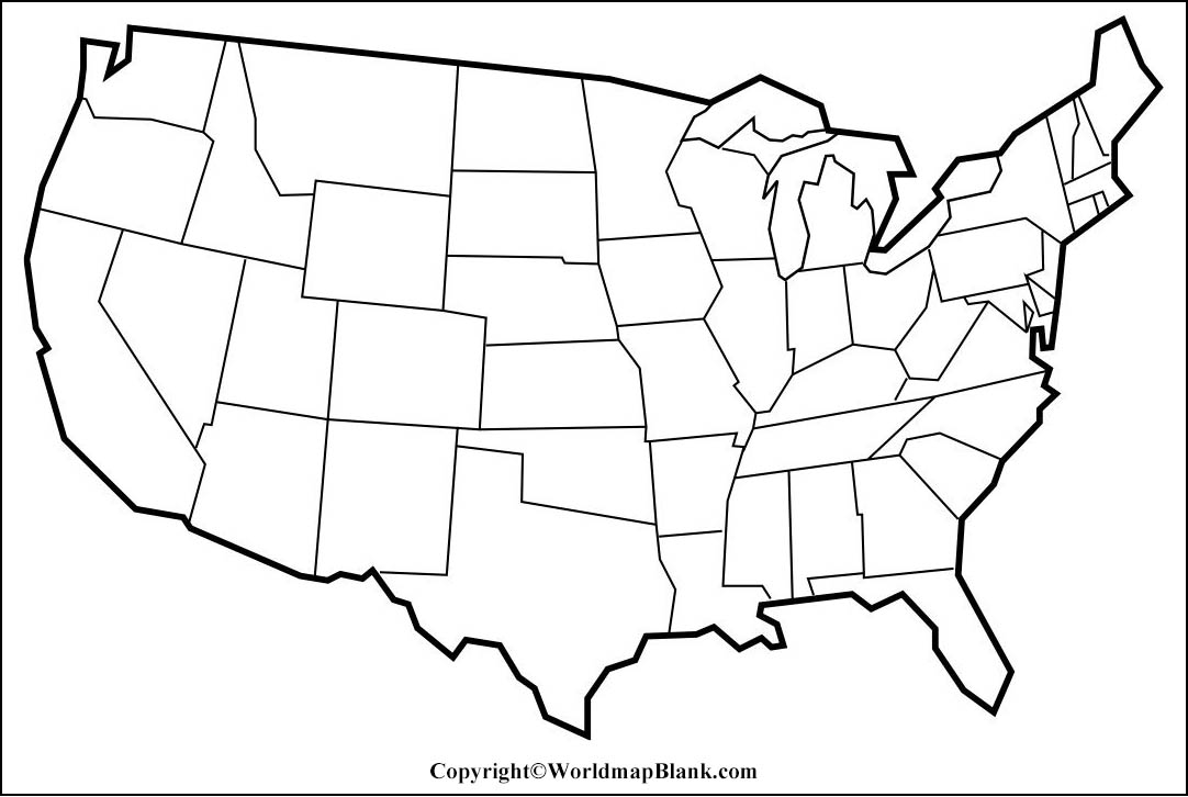 Printable Blank Map of USA- Outline, Transparent, PNG Map Pertaining To Blank Template Of The United States For Blank Template Of The United States