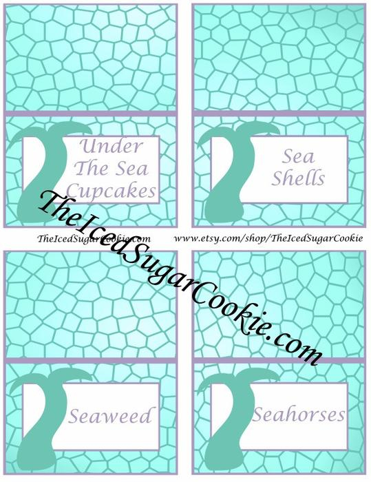 Printable Purple Aqua Mermaid Food Label Cards  Digital Download Throughout Free Printable Tent Card Template Intended For Free Printable Tent Card Template
