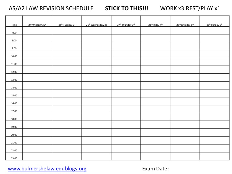 Revision Timetable Template Regarding Blank Revision Timetable Template