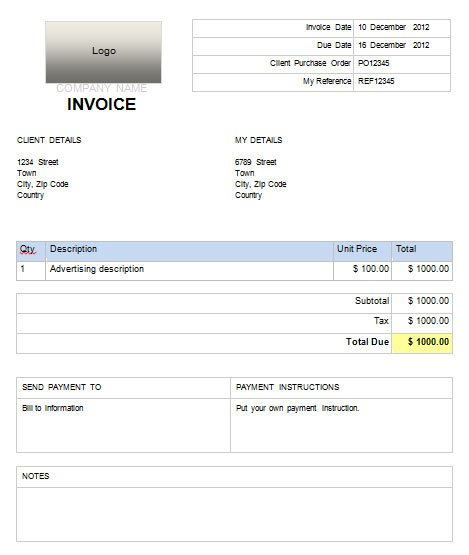 Simple Invoice template for Microsoft Word Intended For Invoice Template Word 2010 Pertaining To Invoice Template Word 2010