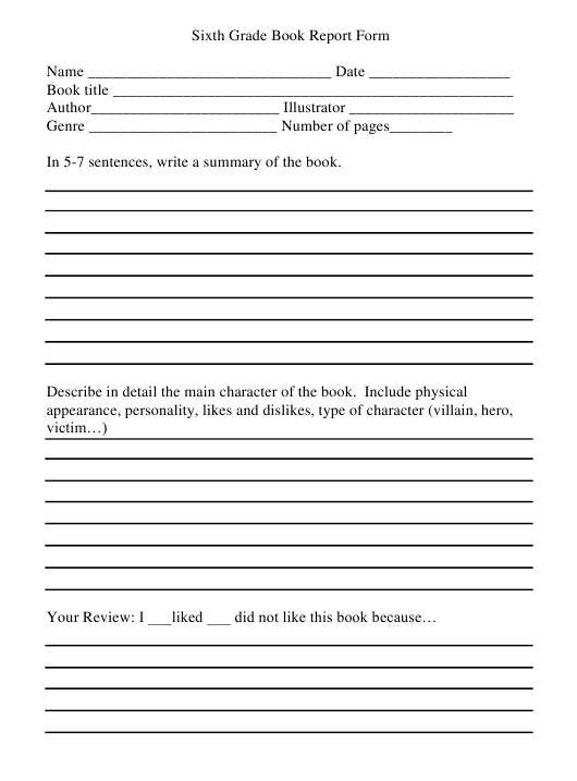 Sixth Grade Book Report Form Download Printable PDF  Templateroller With 6th Grade Book Report Template Within 6th Grade Book Report Template