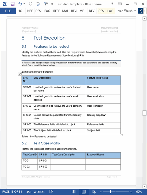 Test Plan Templates With Test Template For Word Within Test Template For Word
