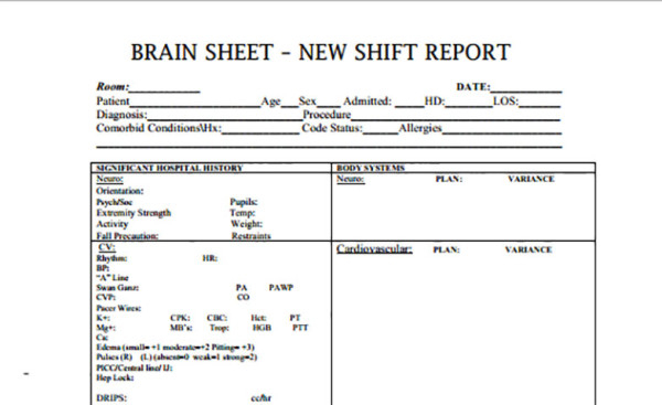 The 11 Best Nurse Brain Sheets - Scrubs  The Leading Lifestyle  For Nurse Report Sheet Templates Throughout Nurse Report Sheet Templates