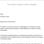 Two Weeks’ Notice Letter Regarding Two Week Notice Template Word