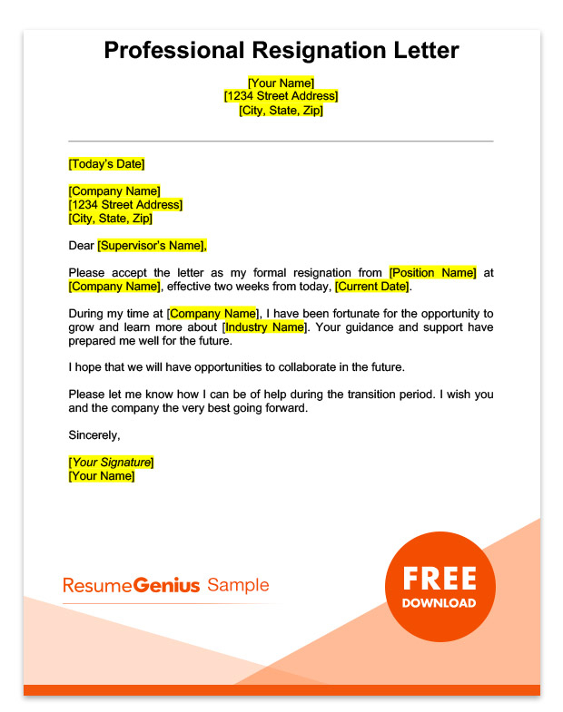 Two Weeks Notice Letter Sample – Free Download Throughout Two Week Notice Template Word