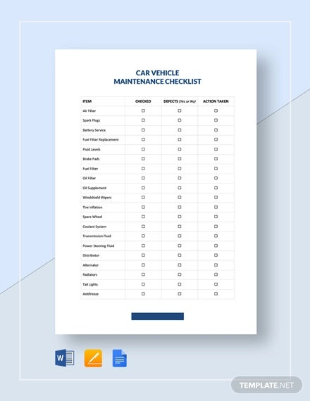 Vehicle Checklist Template - 11+ Word, PDF Documents Download  Intended For Vehicle Checklist Template Word For Vehicle Checklist Template Word