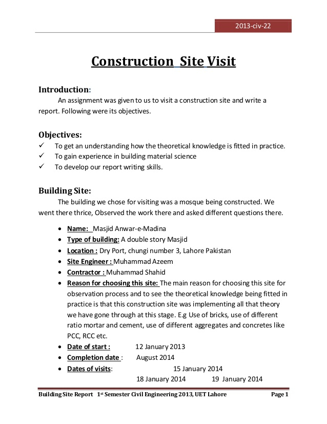 Visit to a construction site For Site Visit Report Template With Site Visit Report Template