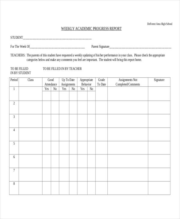 Weekly Student Report Templates - 11+ Free Word, PDF Format  Pertaining To High School Progress Report Template Inside High School Progress Report Template