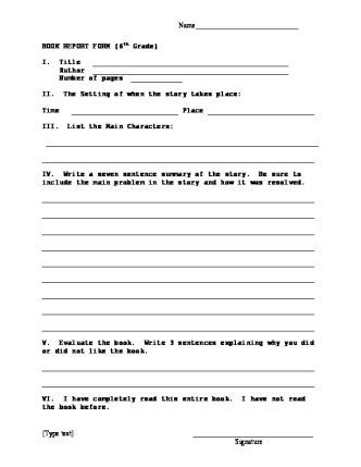 Writing a Book Report plus Rubric: wowinternetdirectory With Regard To 6th Grade Book Report Template