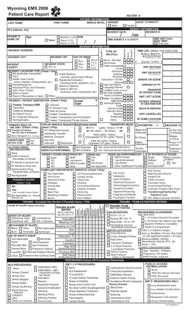 Wyoming Patient Care Report - 11 - NHTSA For Patient Care Report Template Inside Patient Care Report Template